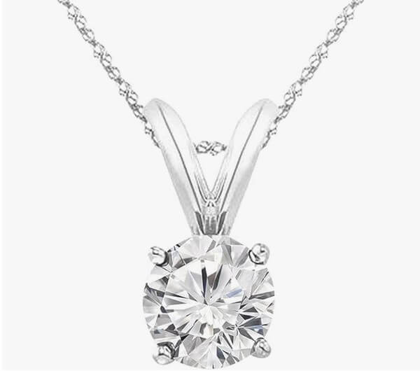 Houston Diamond District 0.75 CT Diamond, 14k White Gold 4 Prong Set Round-cut Lab Grown Diamond Solitaire Stud Pendant Necklace (J, VS-SI) Jewelry for Women With 18" Silver Chain